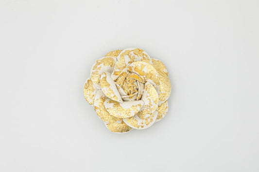 The Camelia: Gold Flaked White Rose Shoe Clip