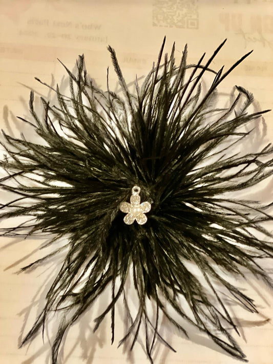 Bold Blossoms: Black Jeweled Plume Shoe Clip